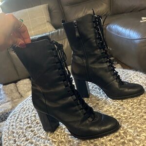 Alexandre Birman Black Leather Lace-Up Ankle Boots